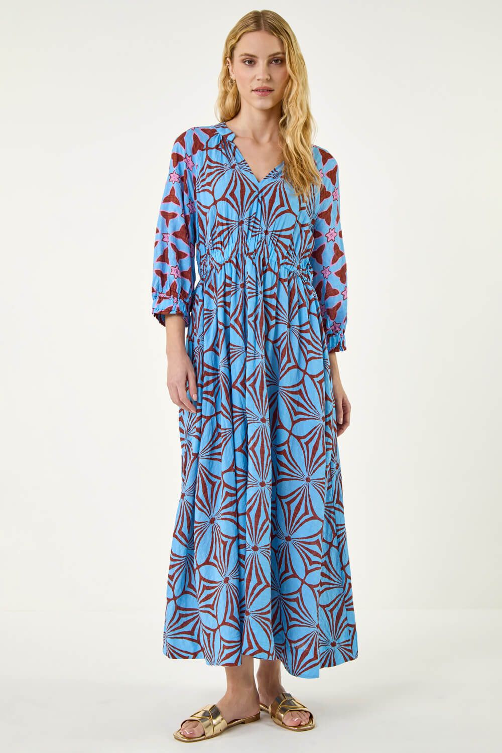 Roman Abstract Print V-Neck Maxi Dress