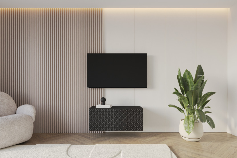 Szafka RTV z frezowanymi frontami wisząca VIRA-W- 100x40x40 cm - Czarny