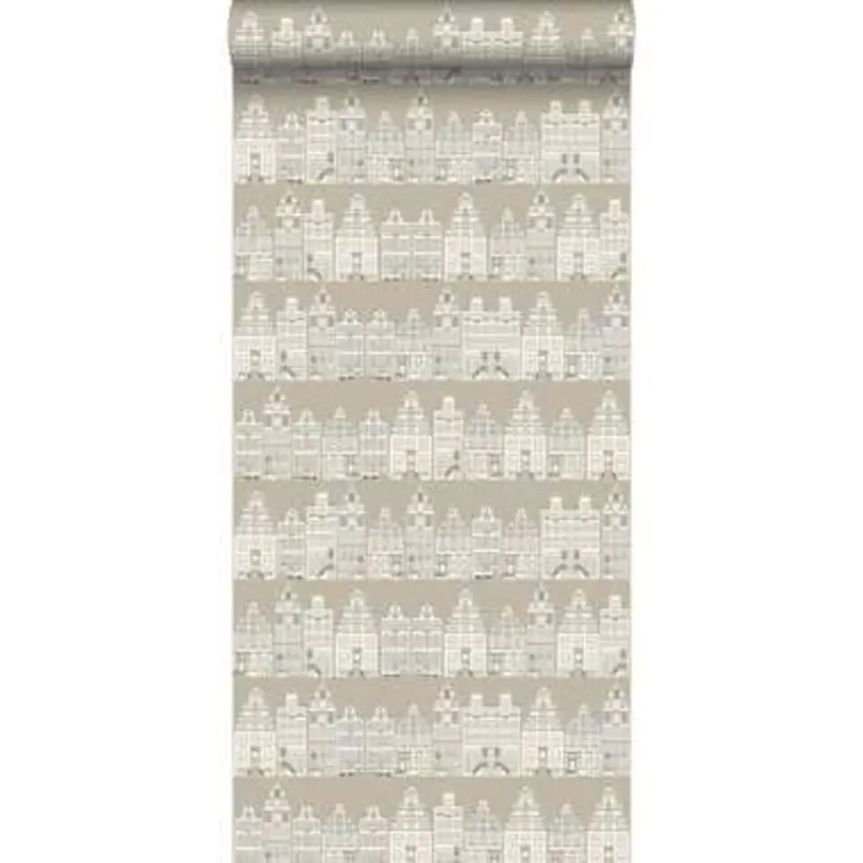 ESTAhome behang - Amsterdamse huizen - beige - 53 cm x 10,05 m