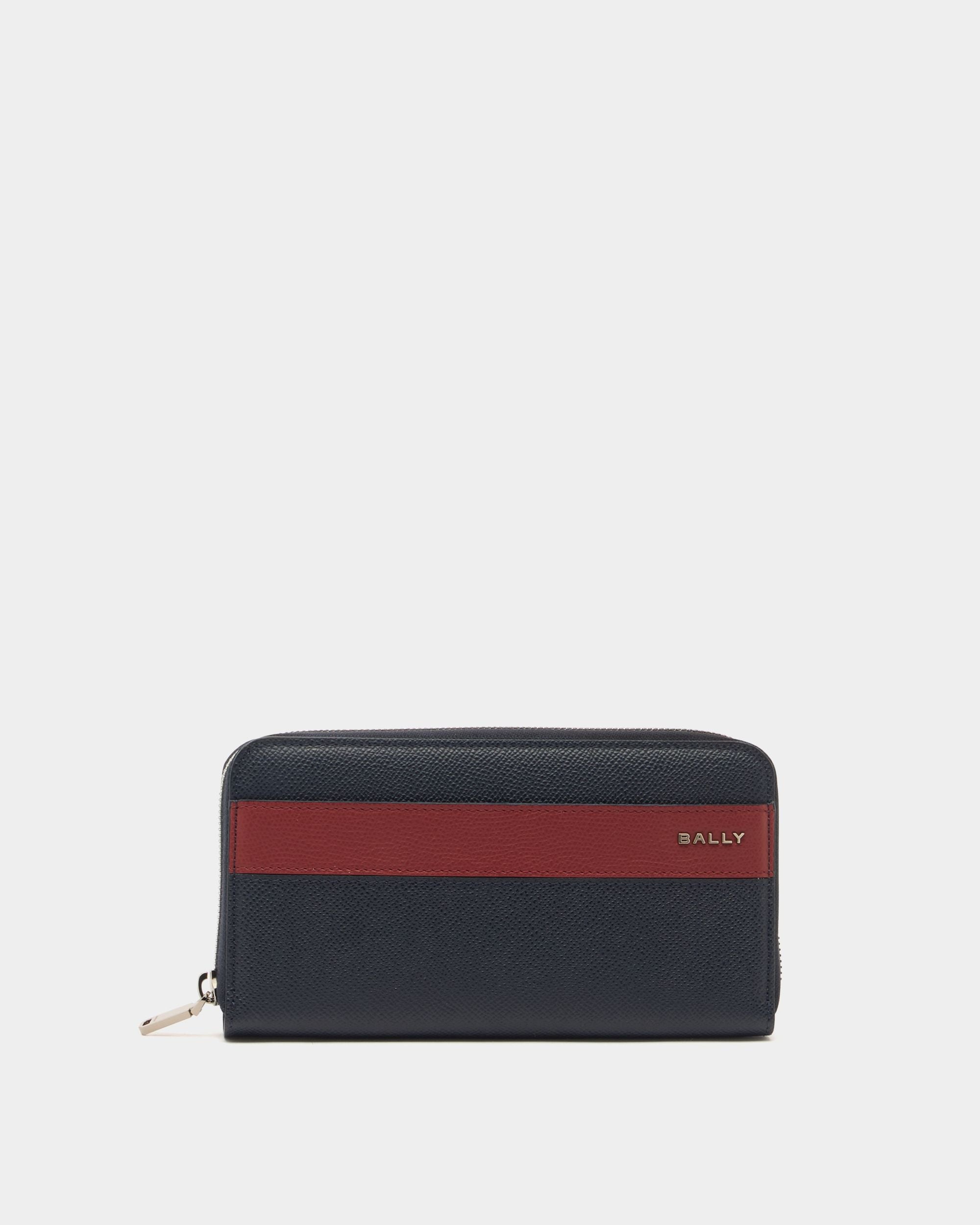 Bally Essential Geldbörse mit umlaufendem Reißverschluss aus genarbtem Leder in Marineblau
