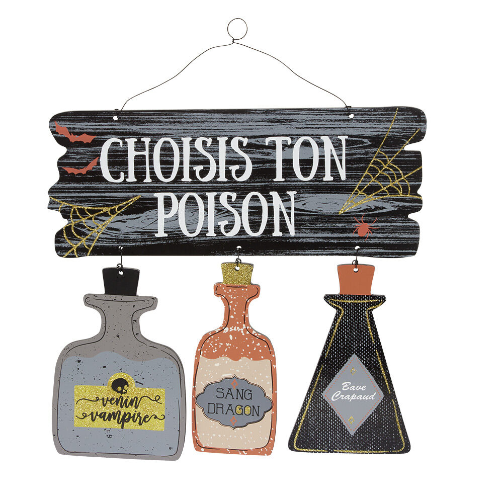 Suspension bois déco Halloween Choisis ton poison