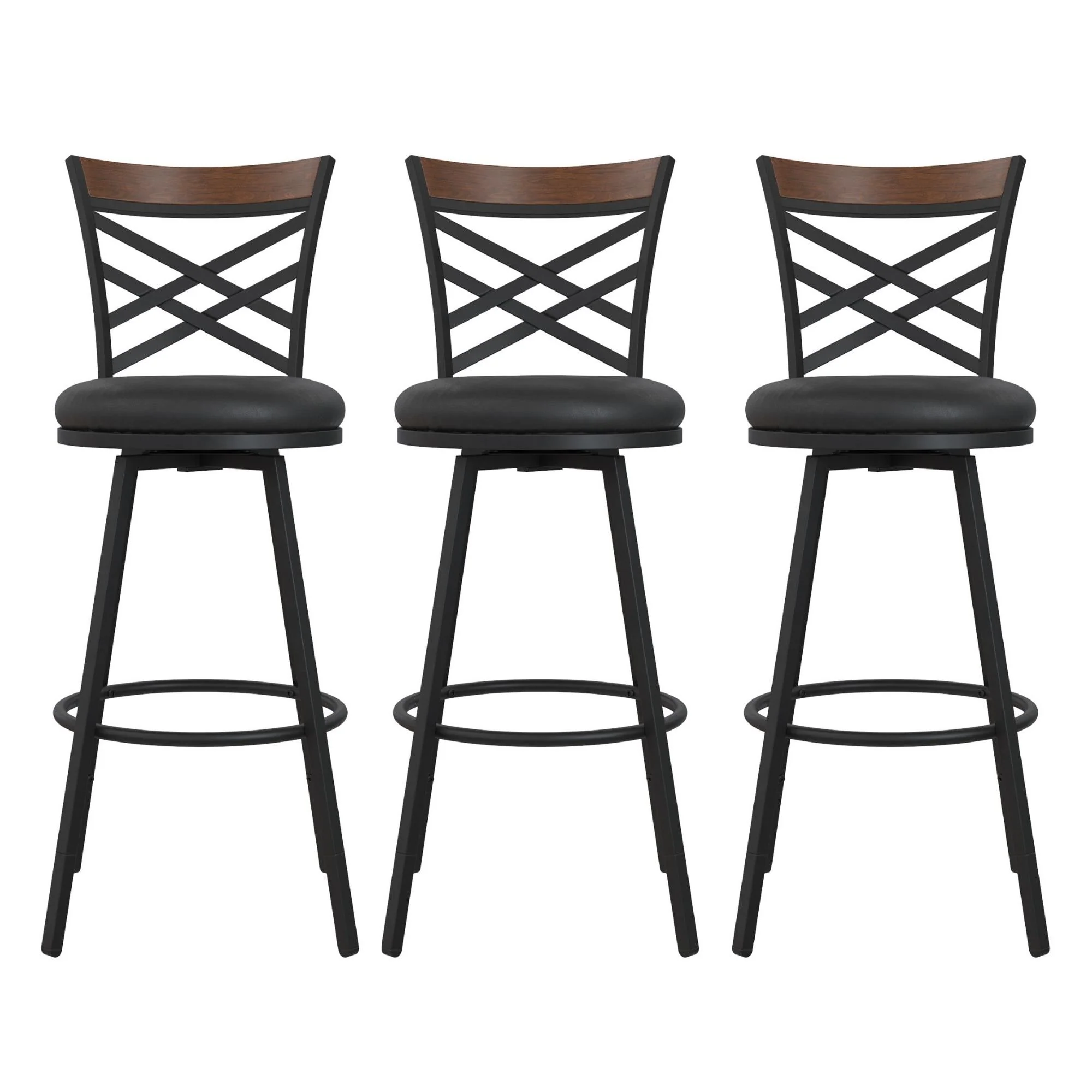 Avenue Greene Livie Upholstered Seat Swivel Barstool, Set of 3 - N/A