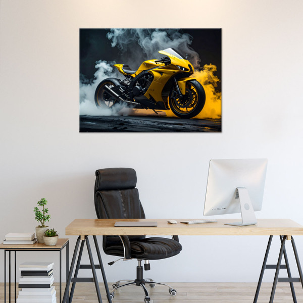Obraz do pokoju nastolatka biura salonu, Żółty Motocykl Motor 30x20