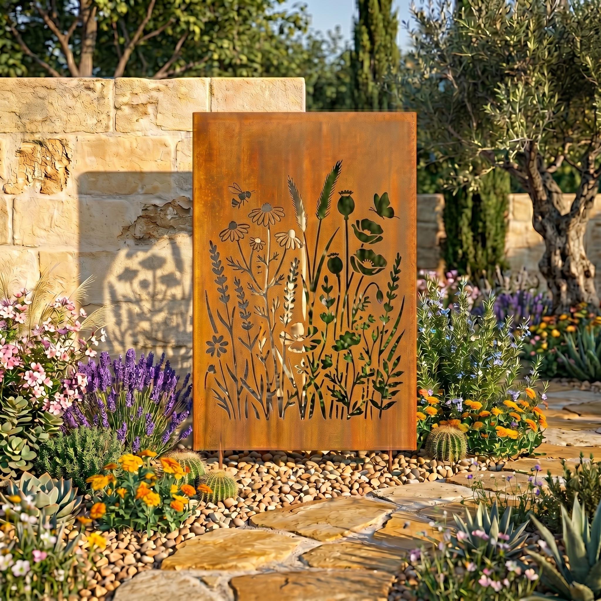 Custom Wildflower Garden Panel, Floral Metal Wall Art, Botanical Privacy Screen, Garden Gift for Mom