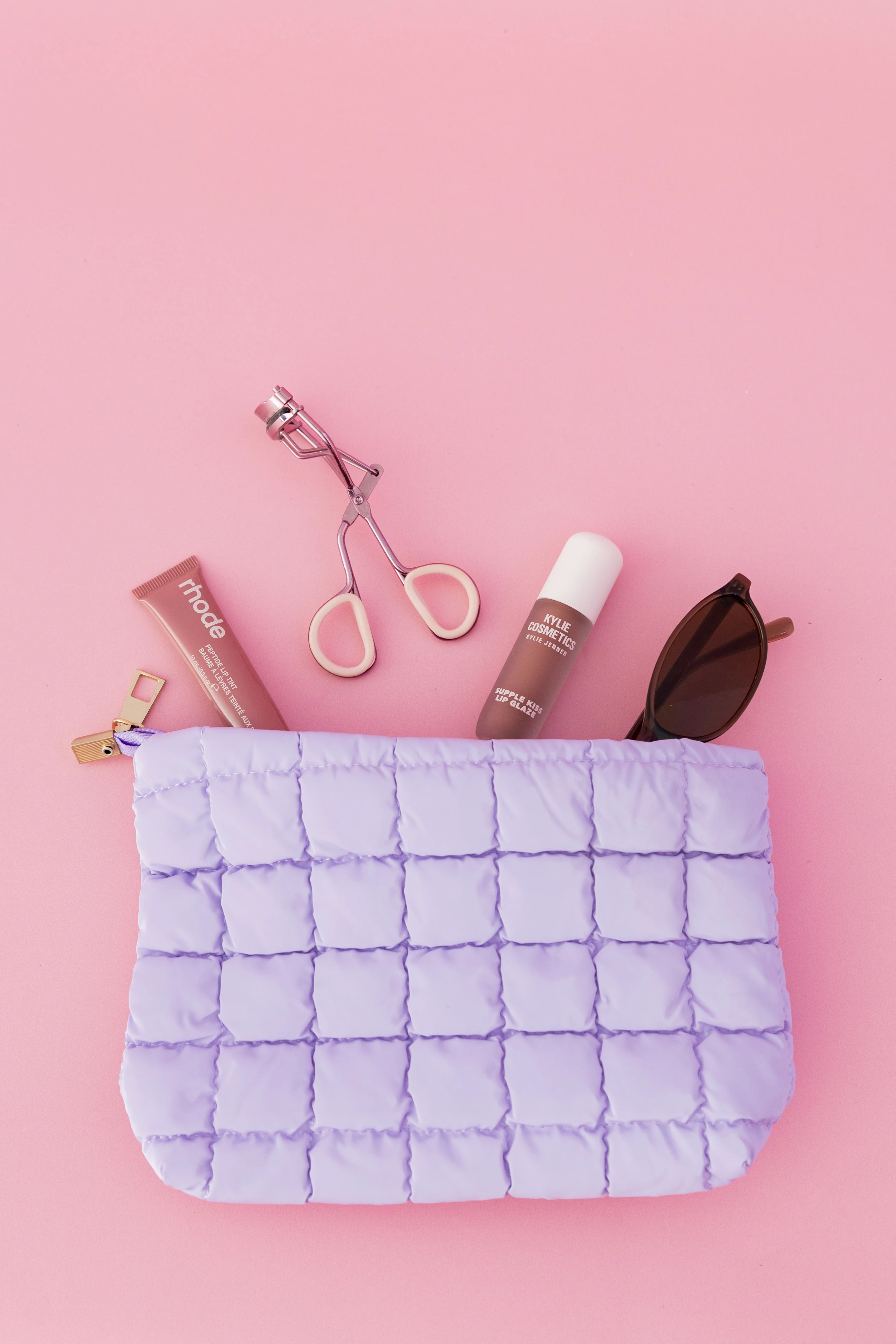 Quilted Cosmetics Bag in Pastel Lilac