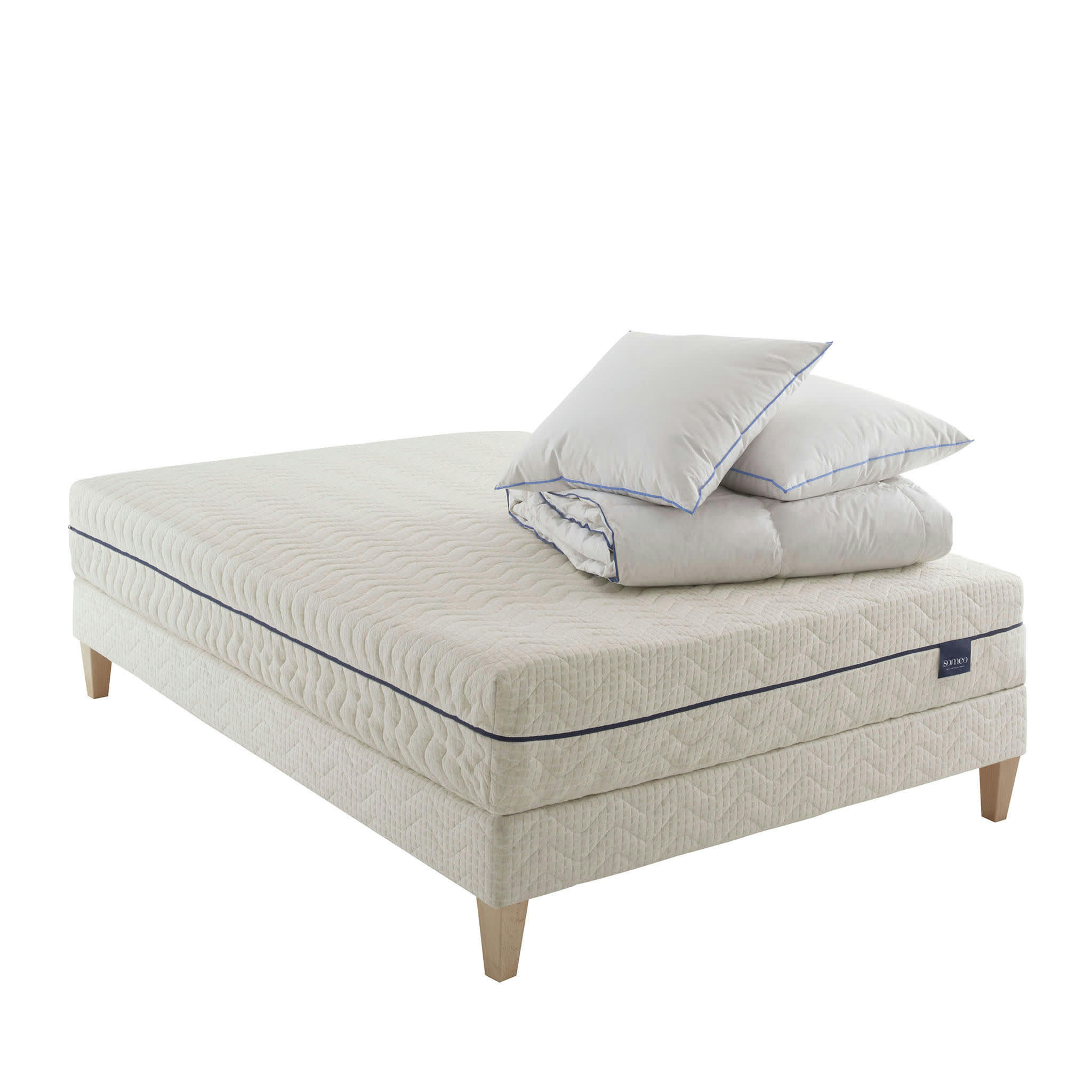 AUBE 600 - Ensemble matelas naturel ressorts et latex, sommier, pieds 140x190