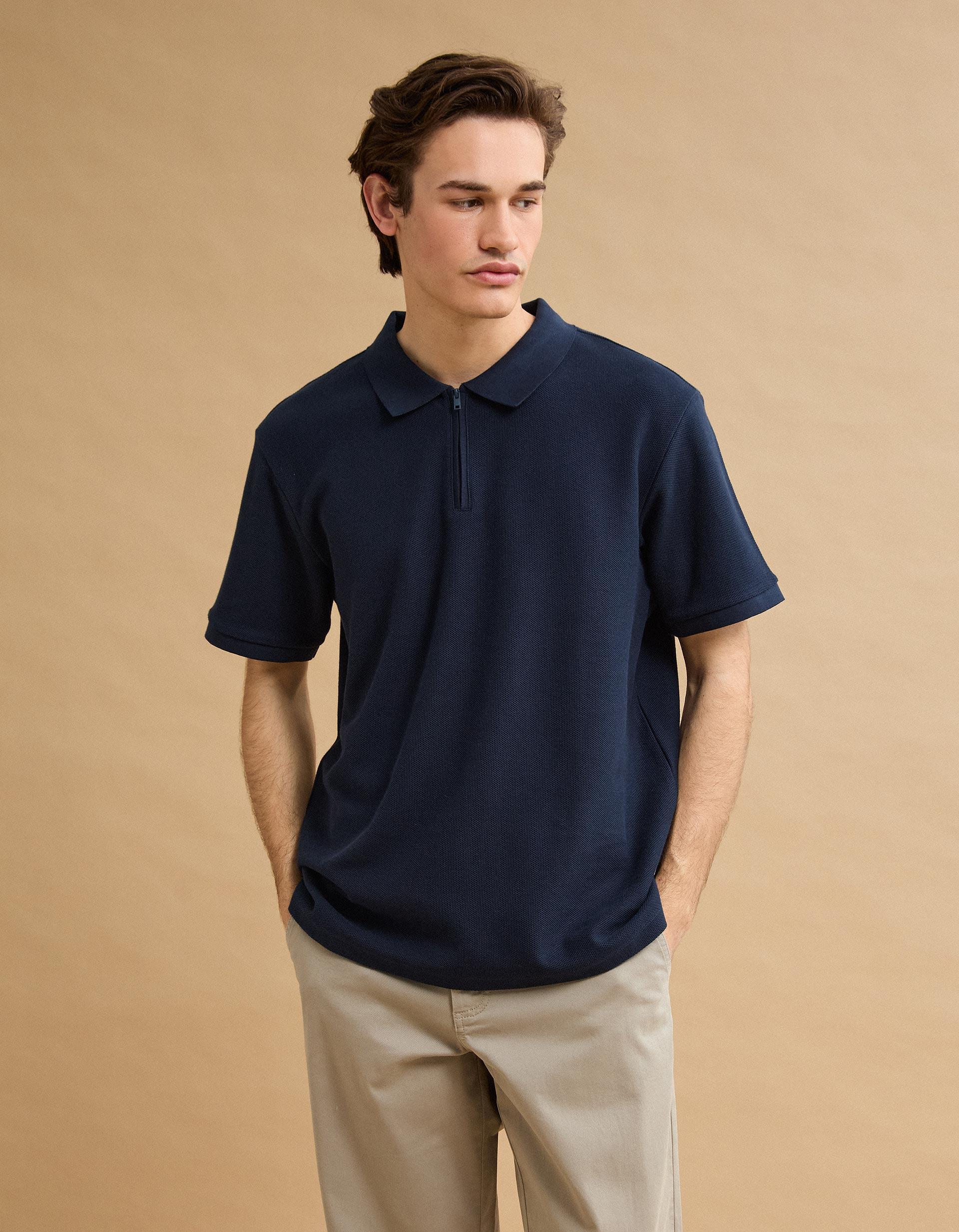 Polo com Fecho, Homem, Azul Escuro