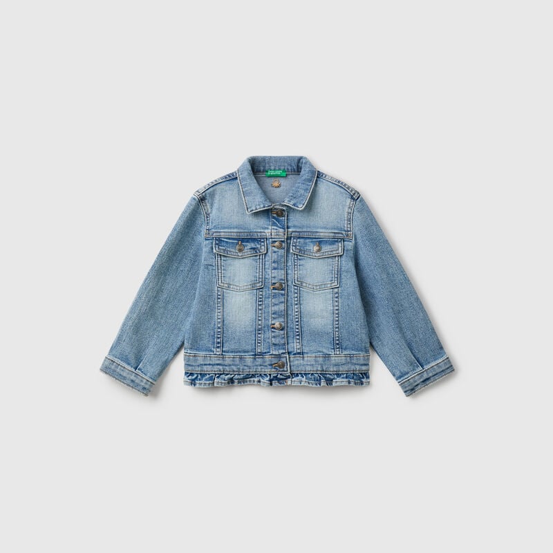 Denim jacket with ruffles