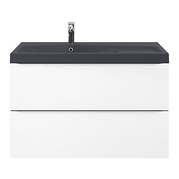 Meuble vasque suspendu blanc brillant l.100 cm Imandra   plan vasque noir résine Mila, GoodHome
