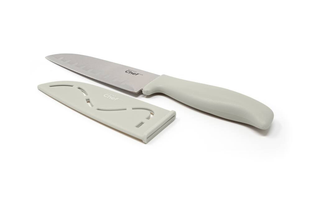 MASTER Chef Stainless Steel Santoku Knife with Sheath, 5-in, Assorted Colours