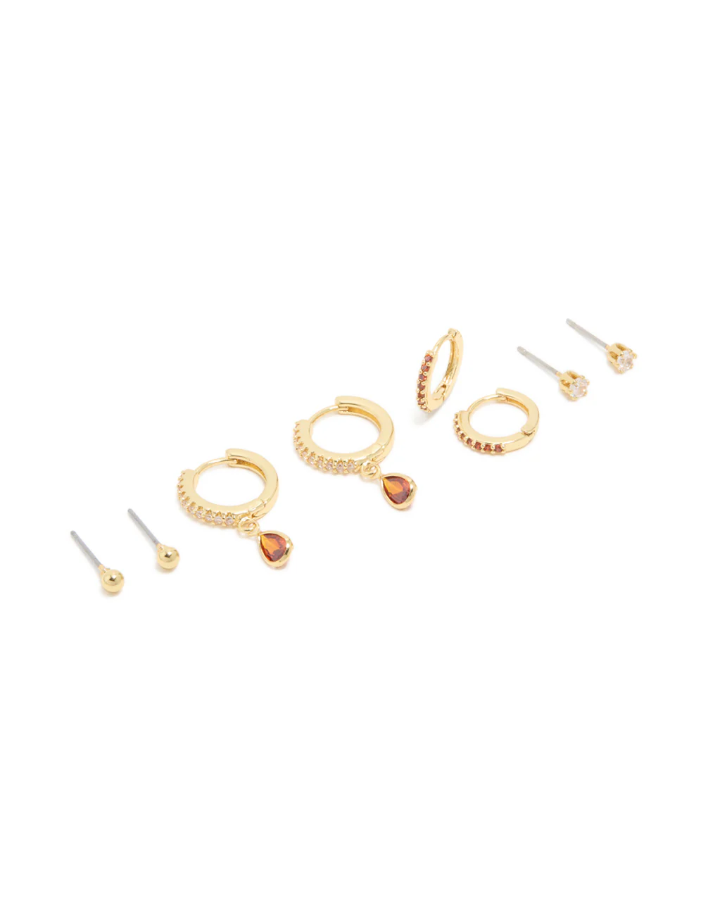 Gold Plated Brass Ruby Cubic Zirconia July Birthstone Earrings 4-Pack