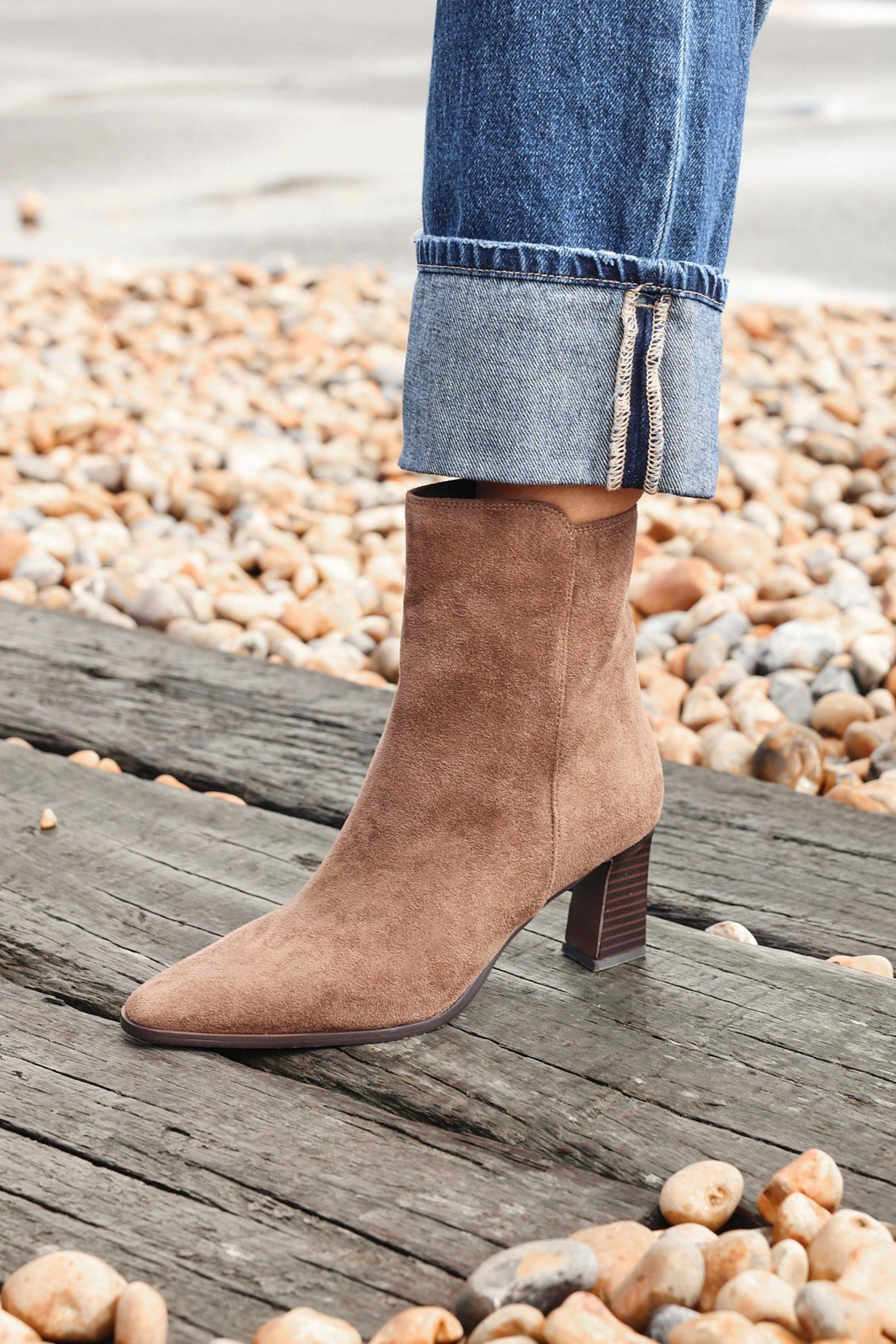 Linzi Thorn Brown Suede Stacked Block Heel Ankle Boot