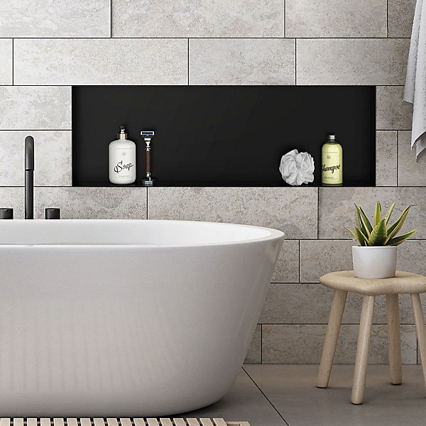 Niche murale de douche encastrée étagère sans rebord noir en acier 90x30x10 cm