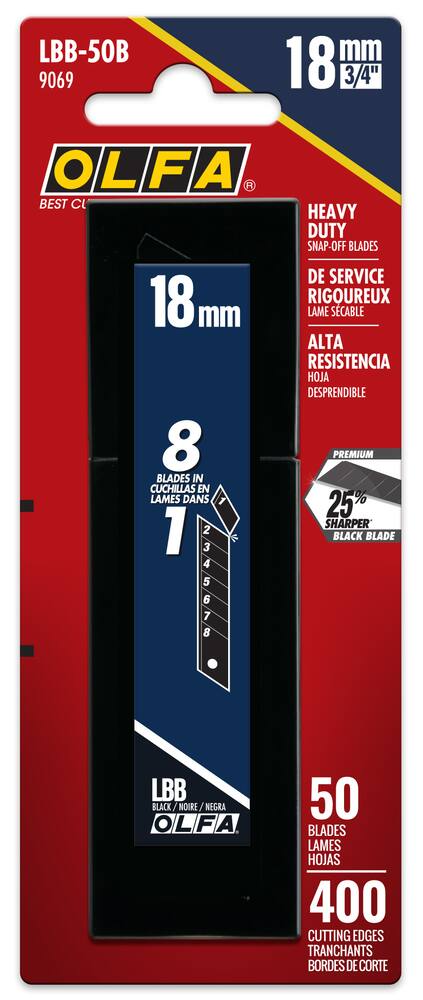 OLFA LBB-50B 9069 Pro Ultra-Sharp Heavy-Duty Snap-Off Blades, 18-mm, Black, 50-pk
