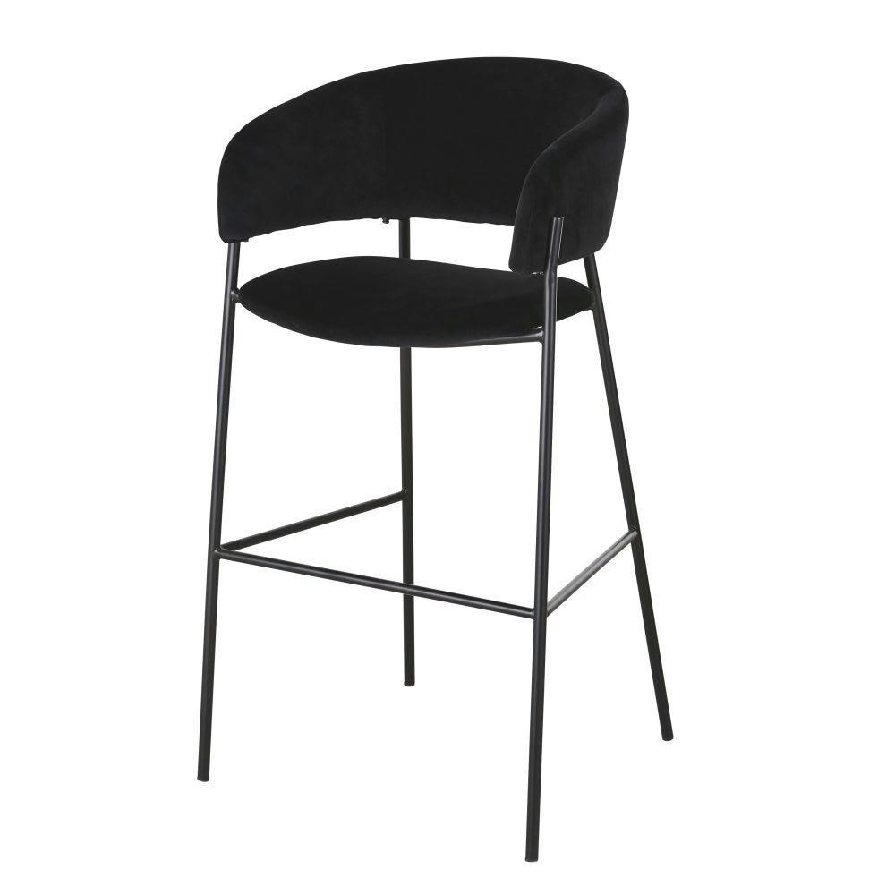 Hug Business - Fauteuils de bar professionnels en velours recyclé et métal noirs H78 (x2)