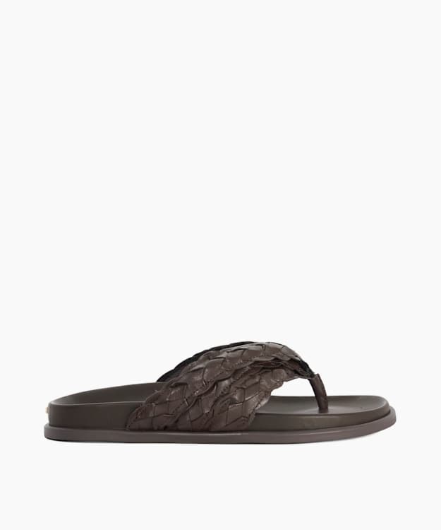 Lindie Brown - Woven Leather Toe Post Flip Flop Sandals