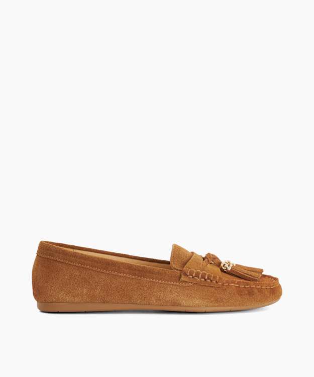 Geen Dark Tan - Leather Tassel Trim Loafers