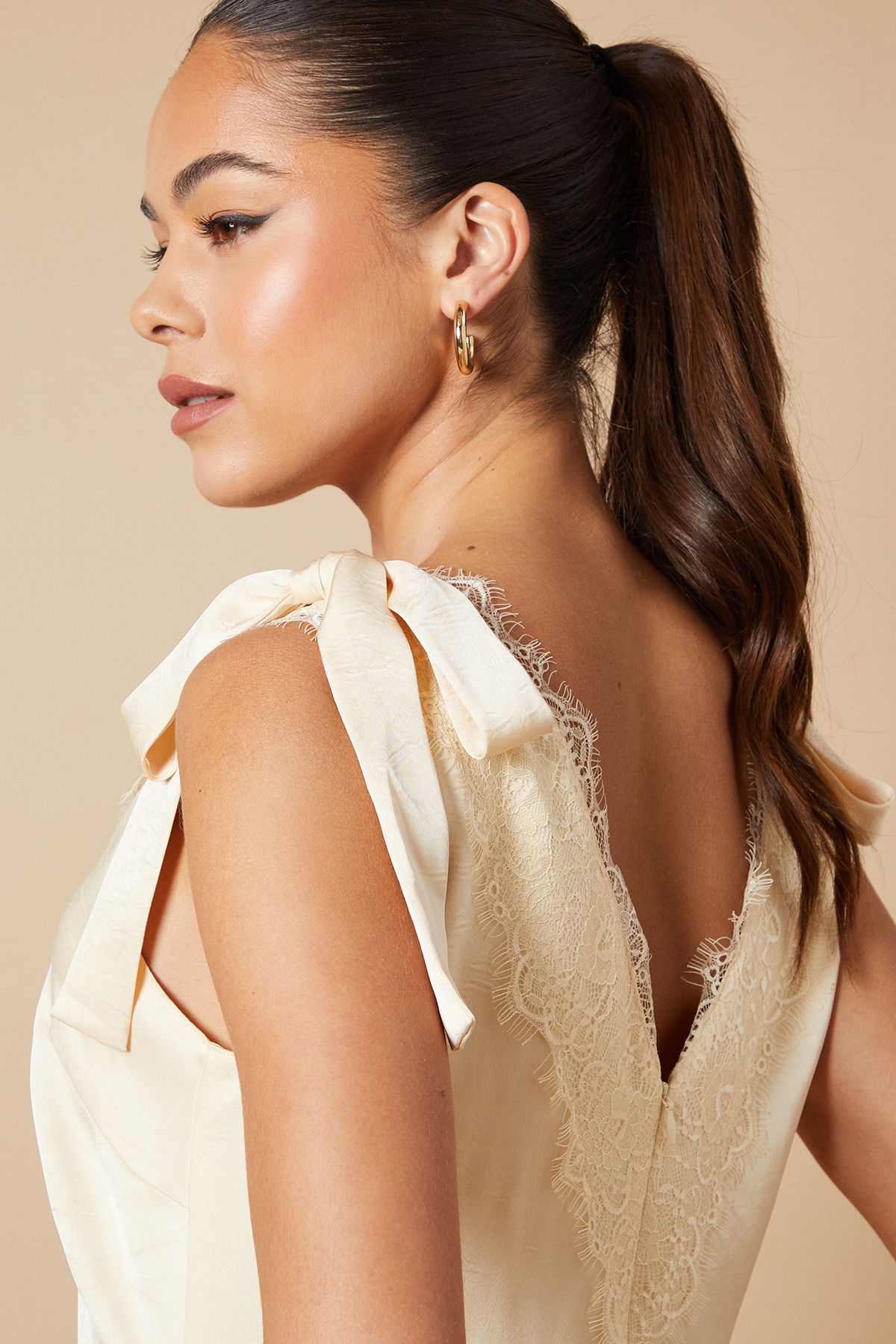 Oasis Satin Lace Tie Shoulder Maxi Dress
