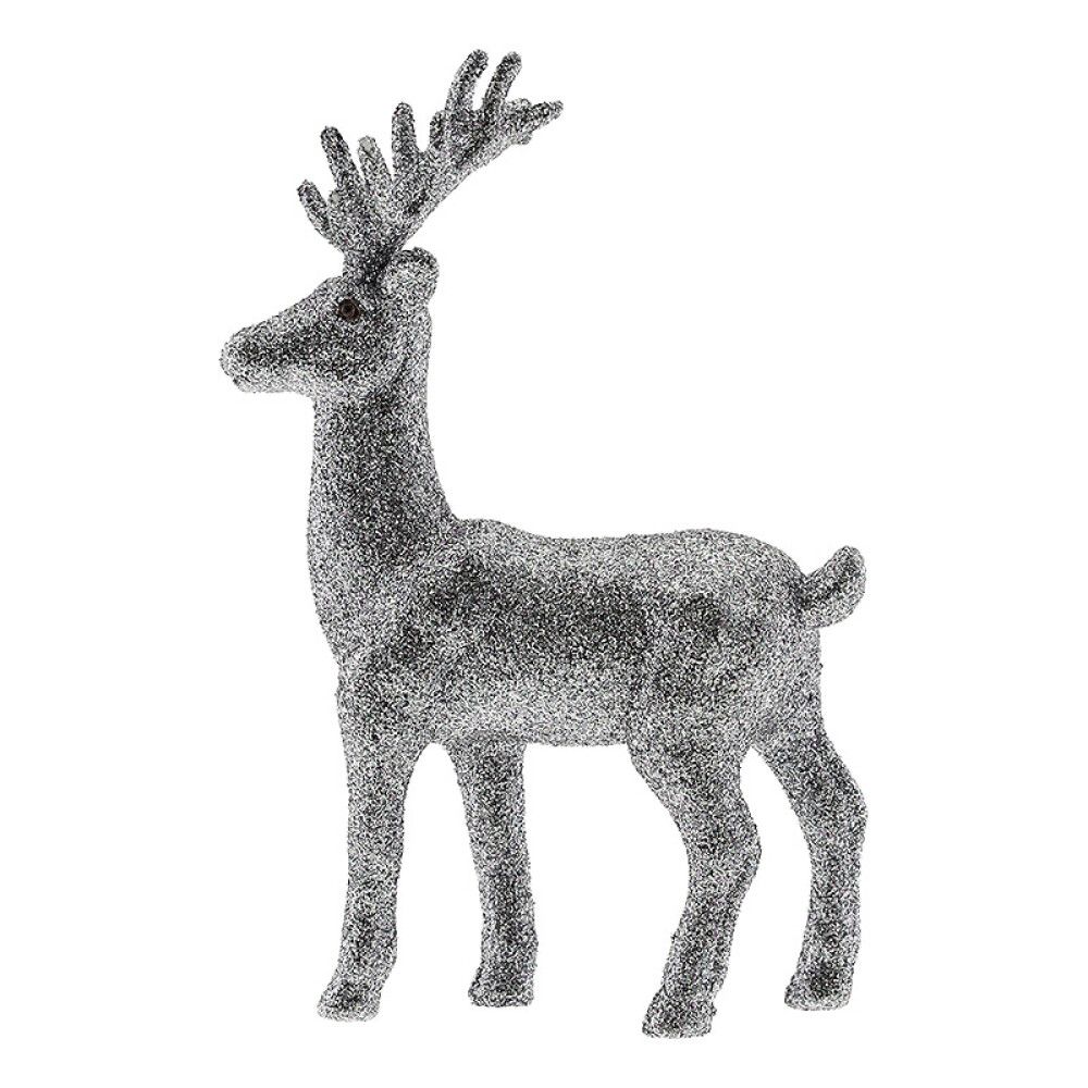 JULEDEKORASJON HJORT GLITTER 19x13CM SØLV