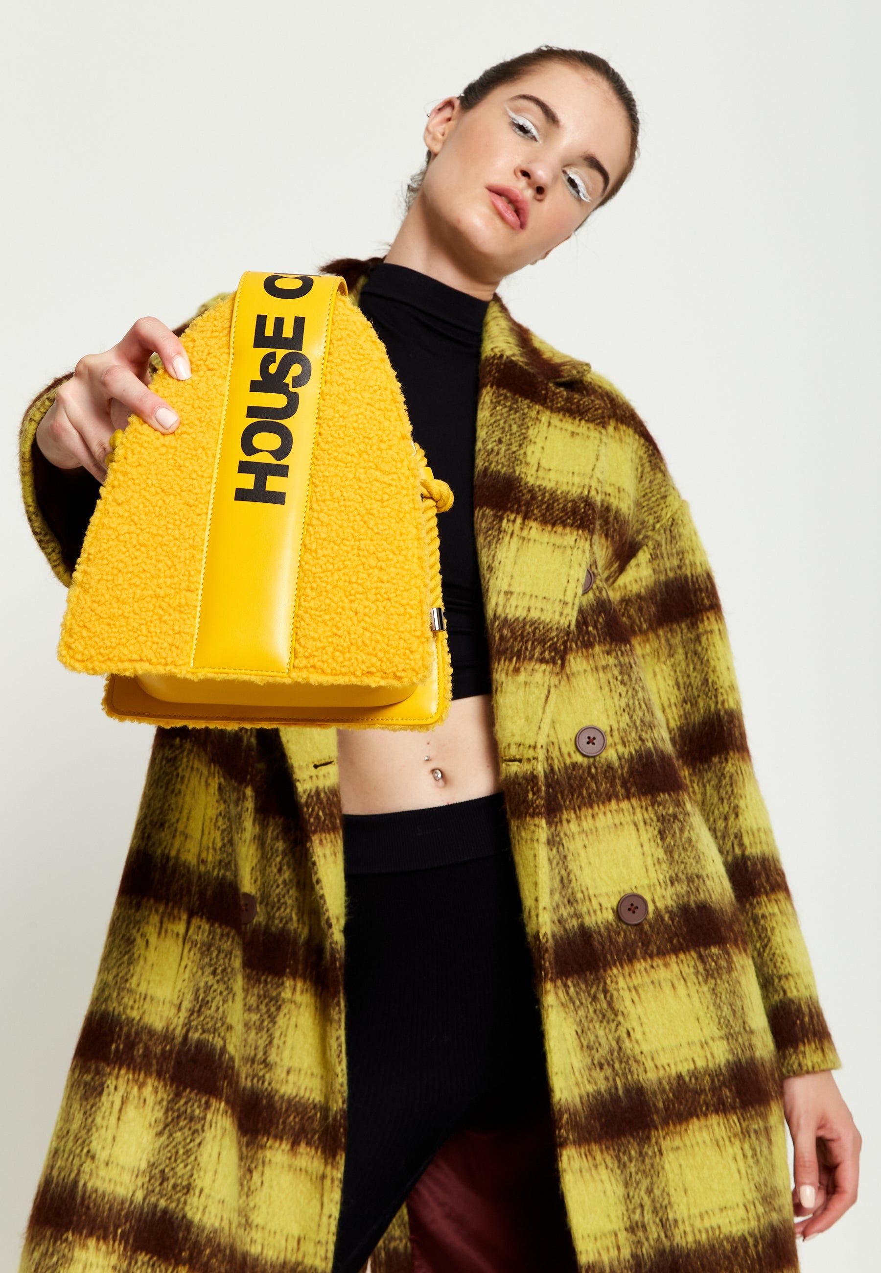 House of Holland Abstract Shape Cross Body Bag In Teddy Mustard