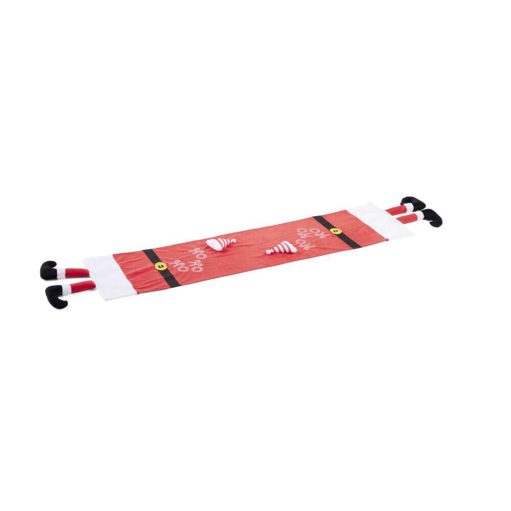 Chemin de table tissu velours rouge effet pieds de Père No&euml;l 34x136cm