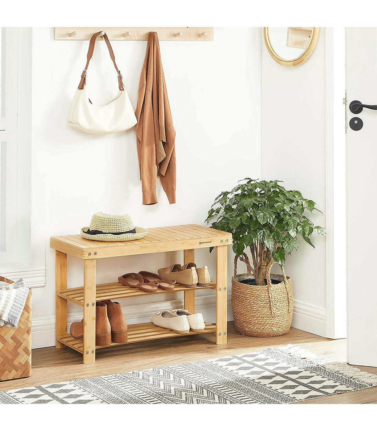 - Banc à Chaussures 3 Niveaux en Bambou Naturel - L70 cm - Marron