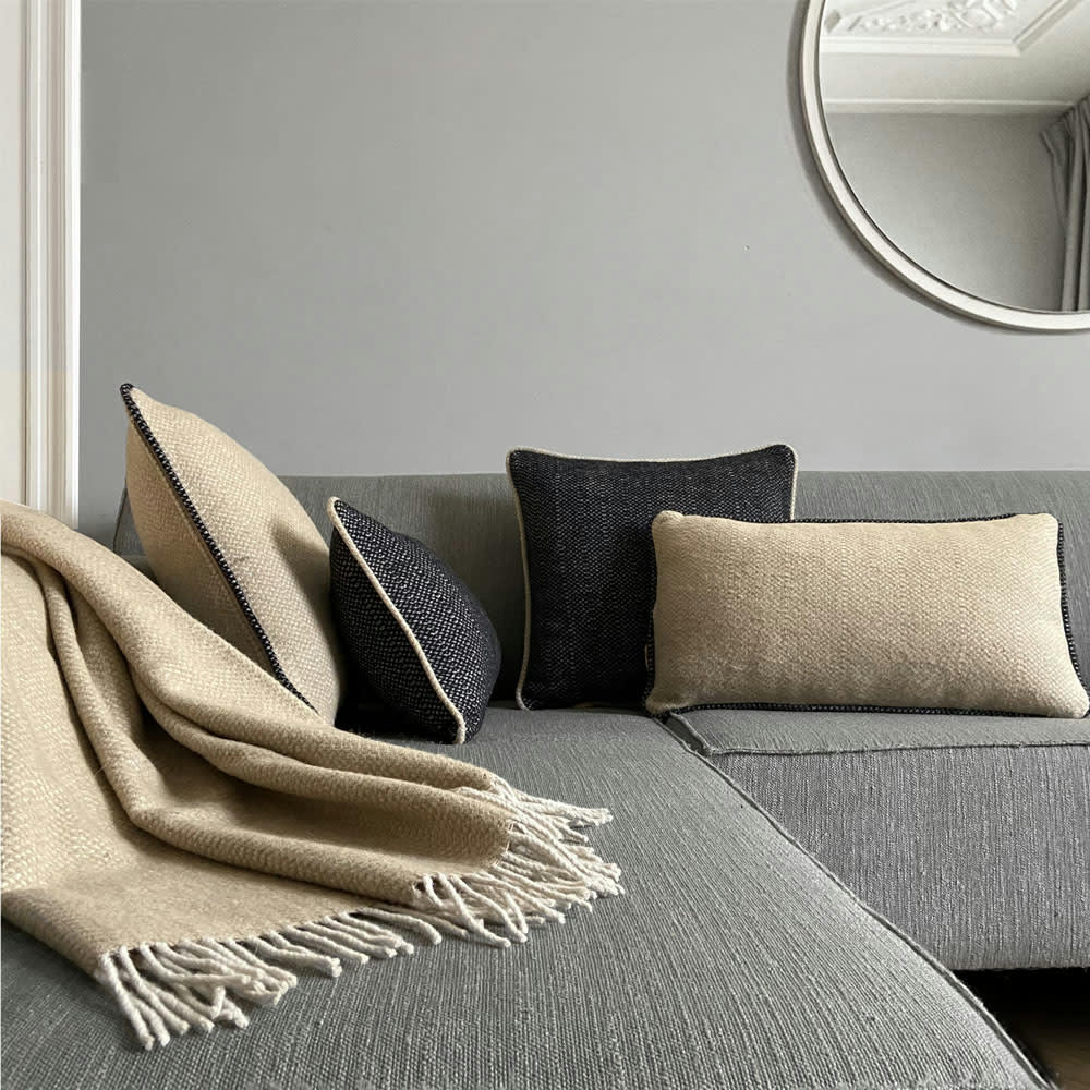 RECYCLED - Plaid en laine recyclée structure beige 131x170