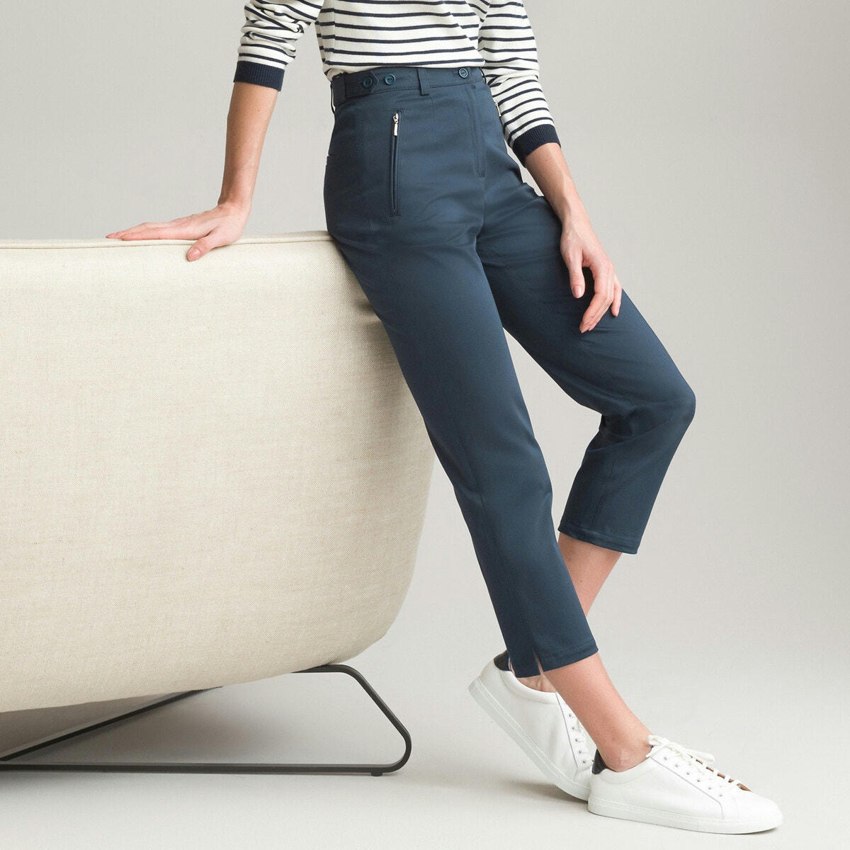 Pantacourt satin de coton stretch