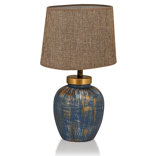 Lampe à poser moderne bleu &or, abat-jour en tissu KARS