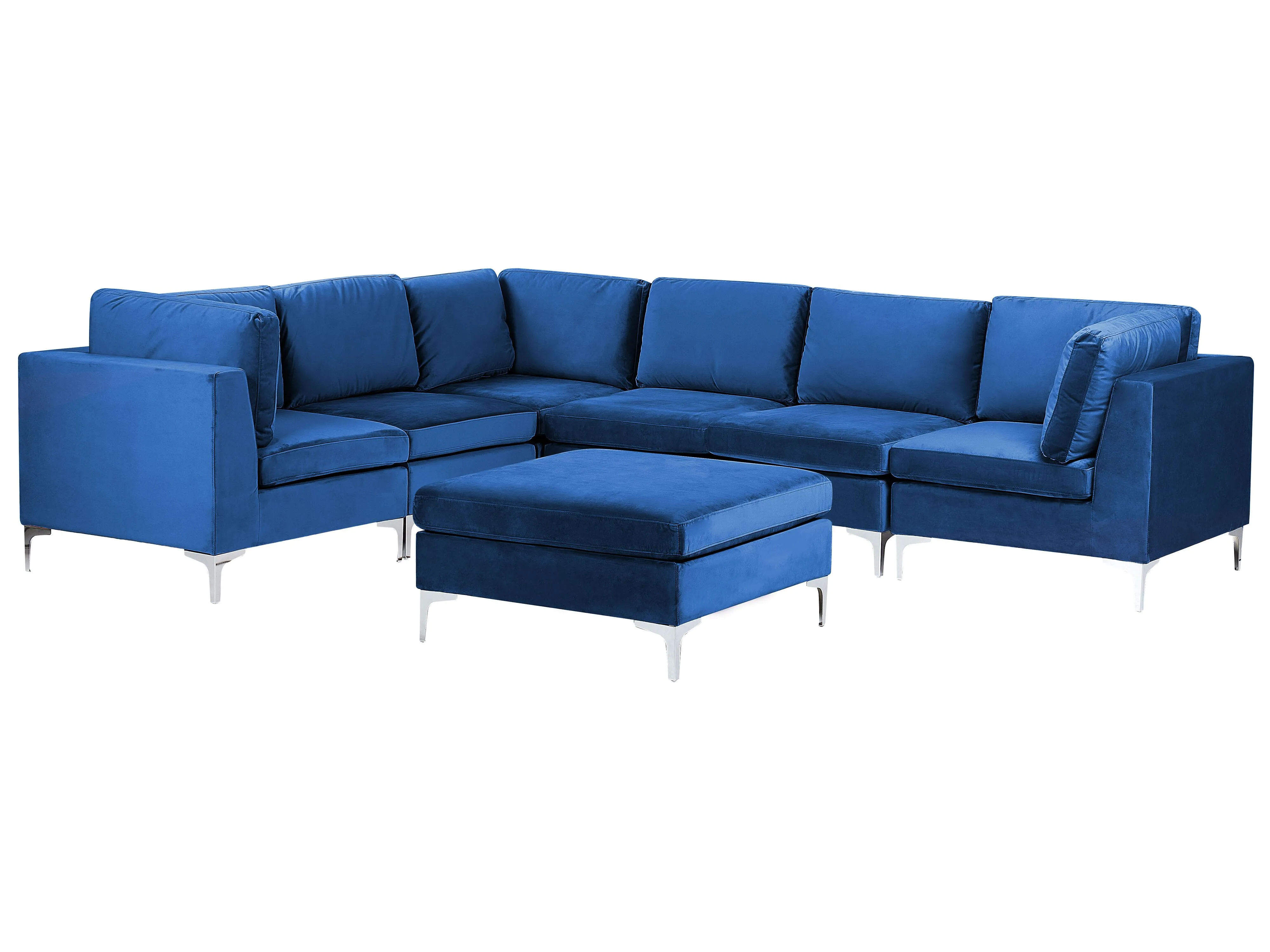 Modular Corner Sofa 6 Seater EVJA Velvet Navy Blue with Ottoman Right Hand