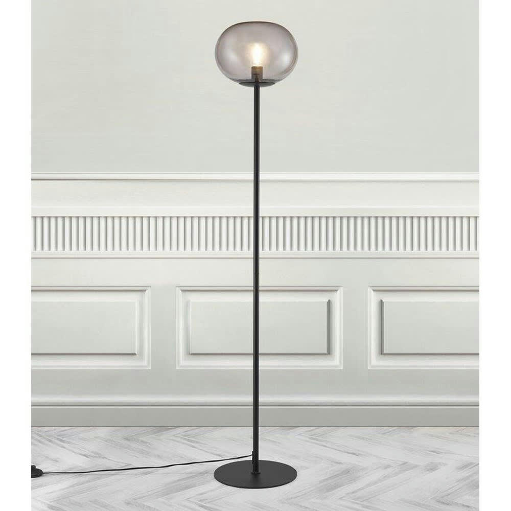 ALTON II - Lampadaire noir avec abat-jour en verre finition fumé