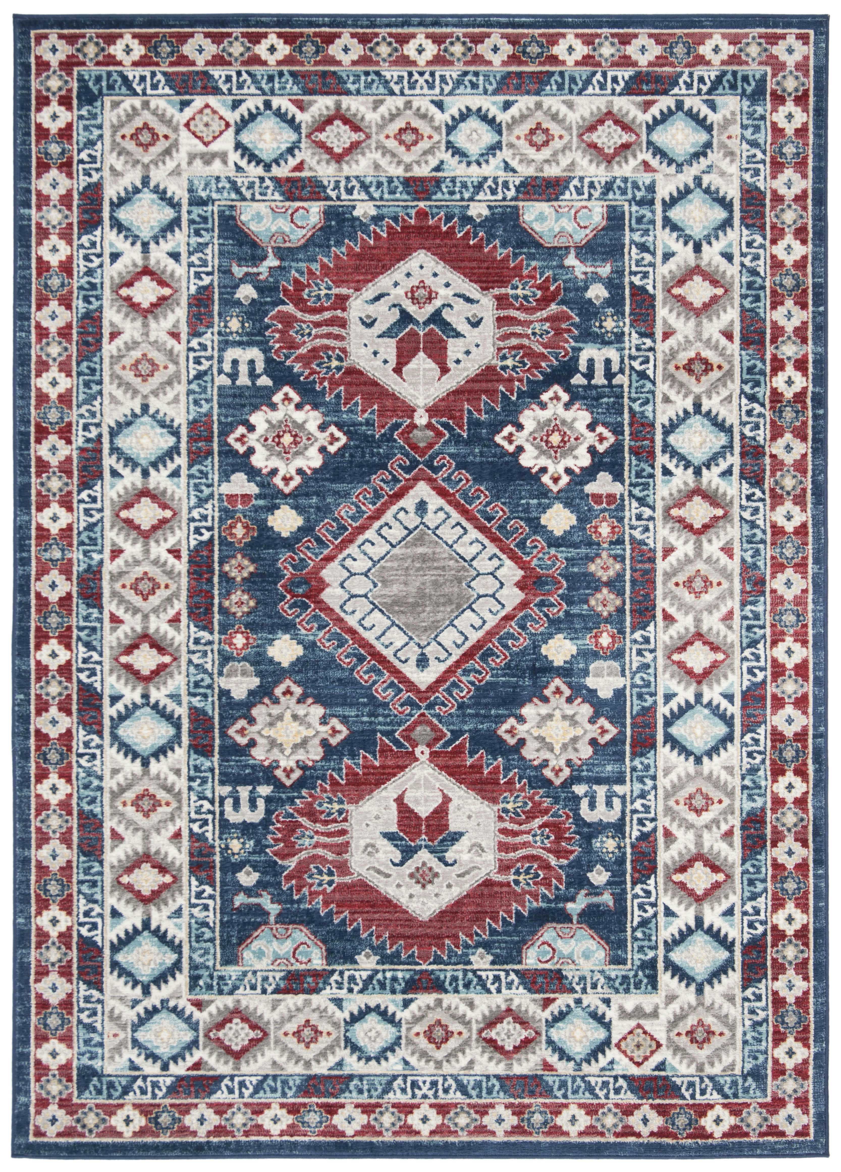 KAZAK - Tapis de salon interieur en bleu marine & rouge, 160 x 229 cm