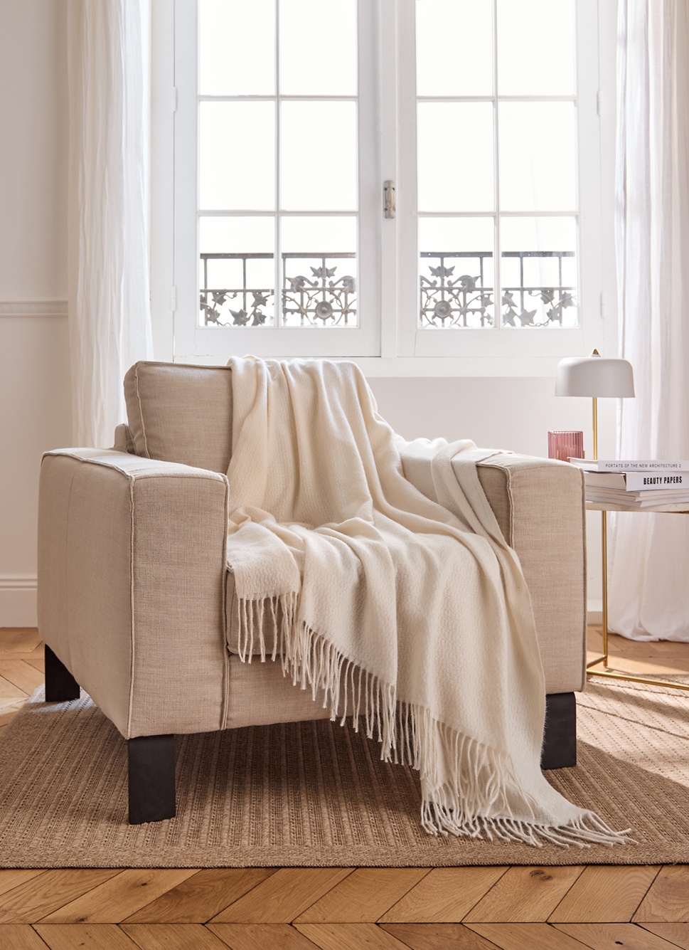 PLAID TISSÉ UNI RIVAGE CRÈME