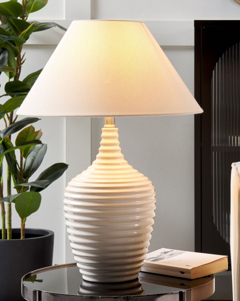 Lampa stołowa ceramiczna beżowa