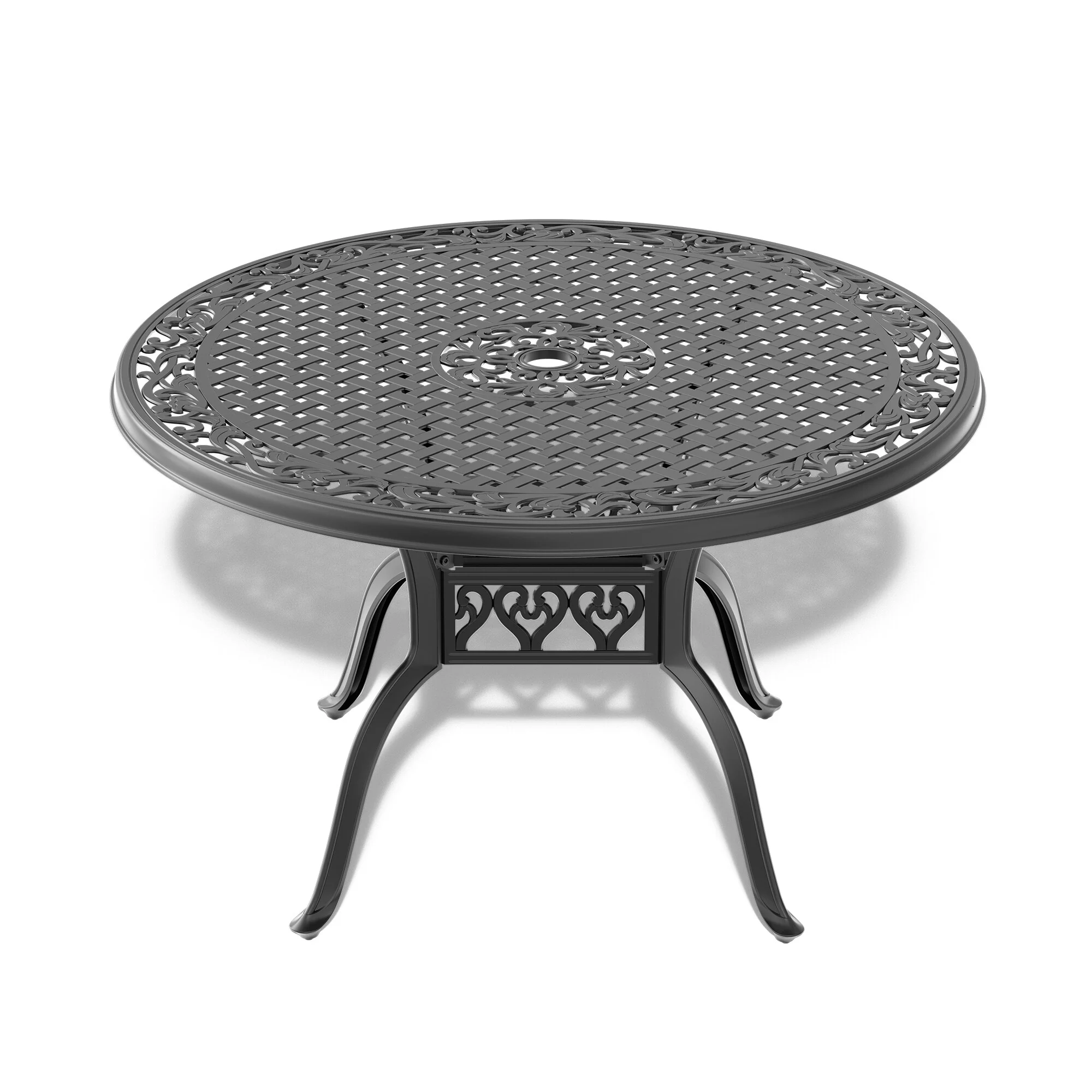 GDFStudio- Delano 47-Inch Round Cast Aluminum Outdoor Dining Table with Umbrella Hole