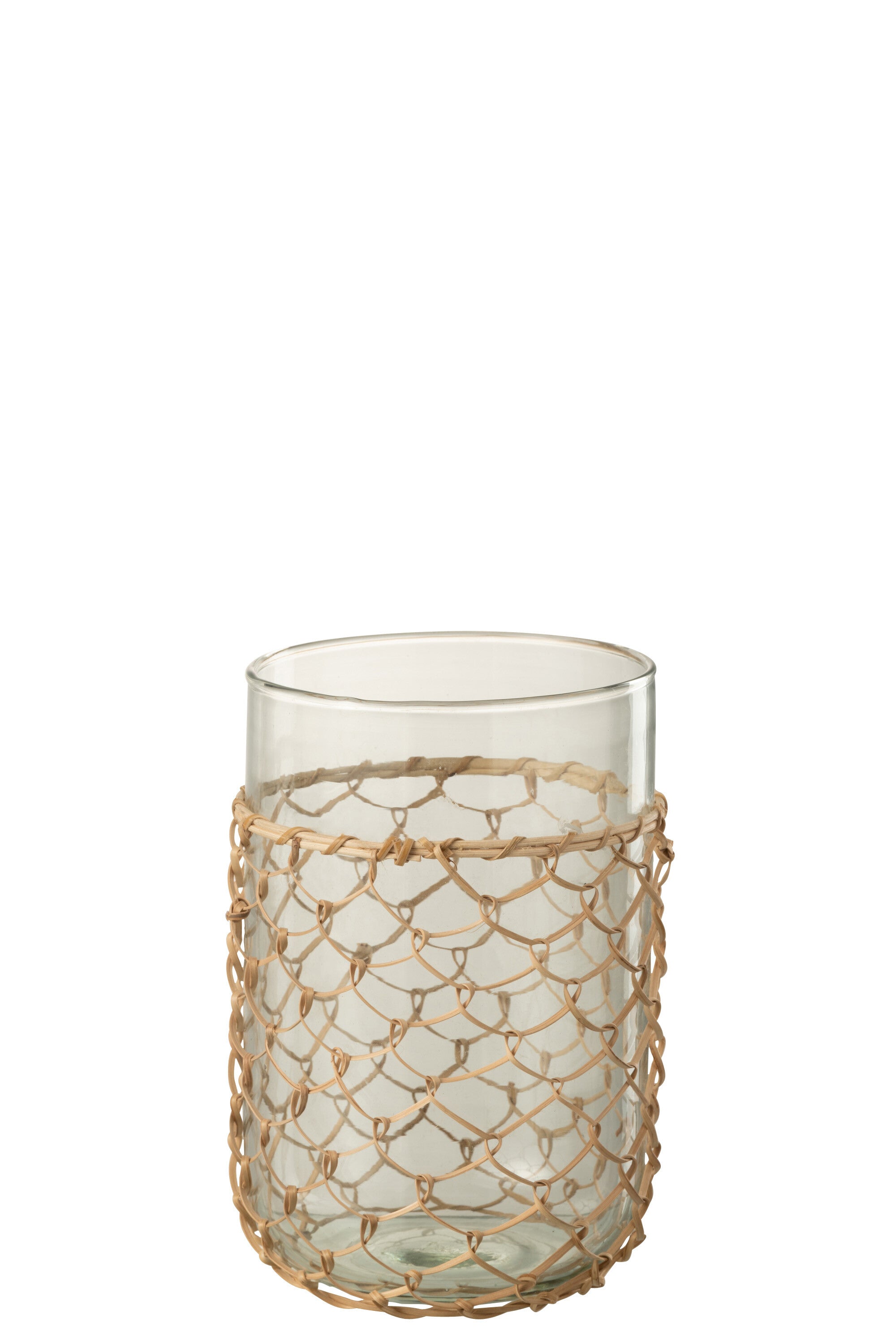 J-Line vaas Breiwerk - glas/riet - transparant - small - Ø 14 cm
