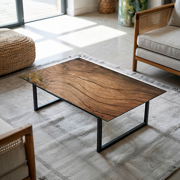 Dessus de table en verre trempé Wallfluent 100x70 cm Motif bois