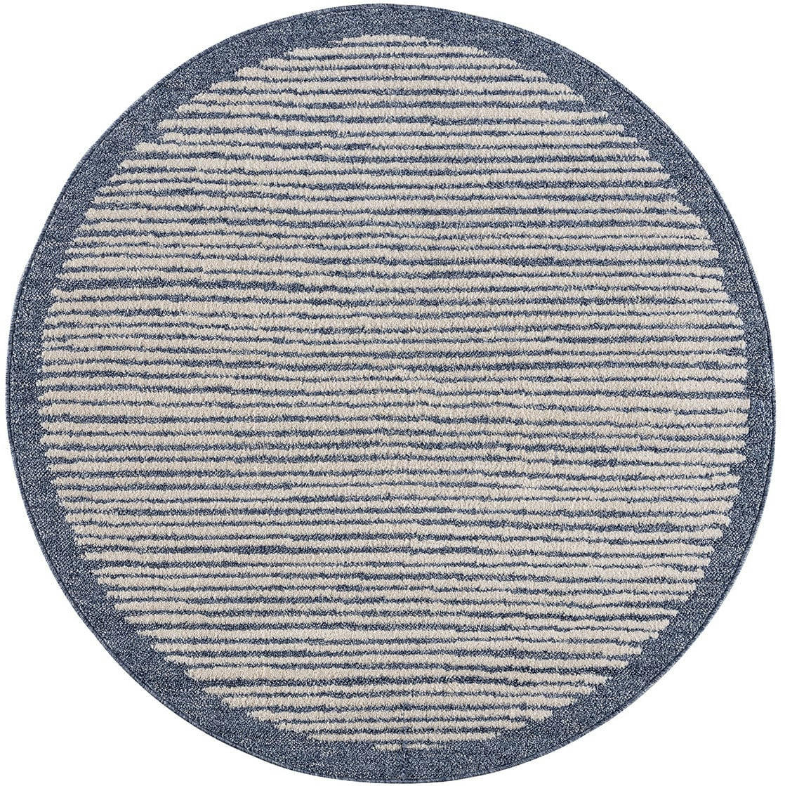 FLÄT - Tapis rond scandinave tressées bleu et crème 200x200cm