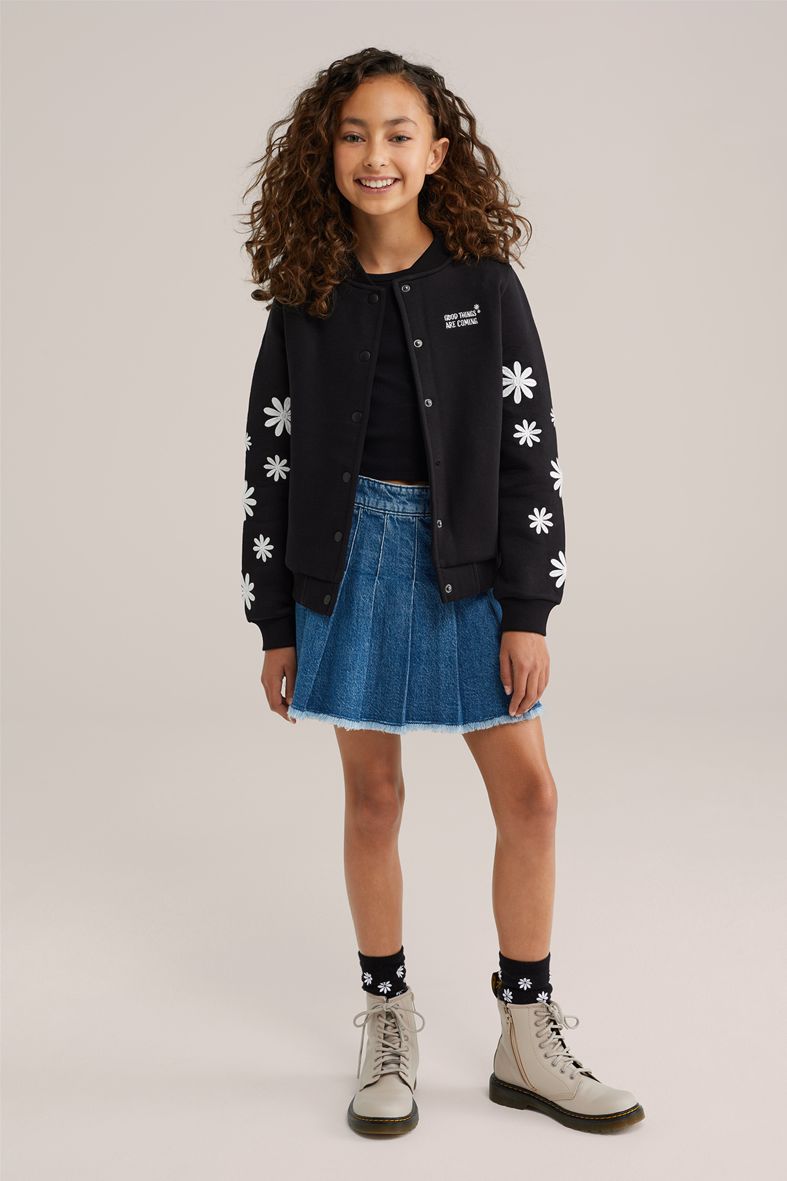 Meisjes denim rok met plooien