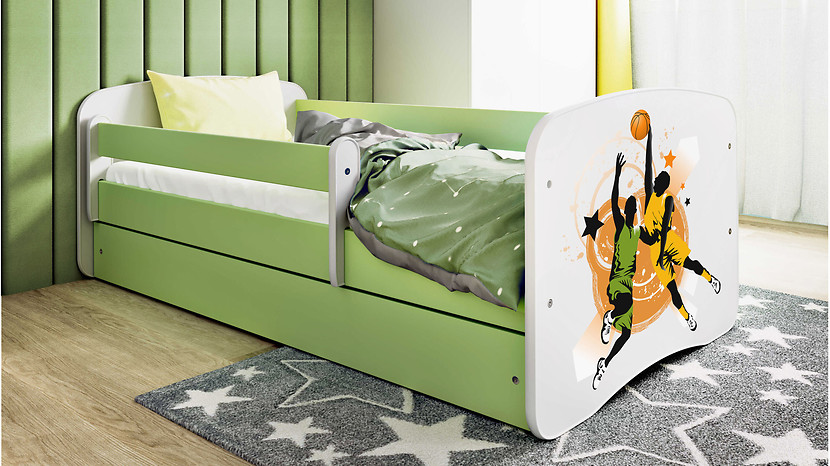 Łóżko Babydreams 140x70 koszykówka z szufladą zielone