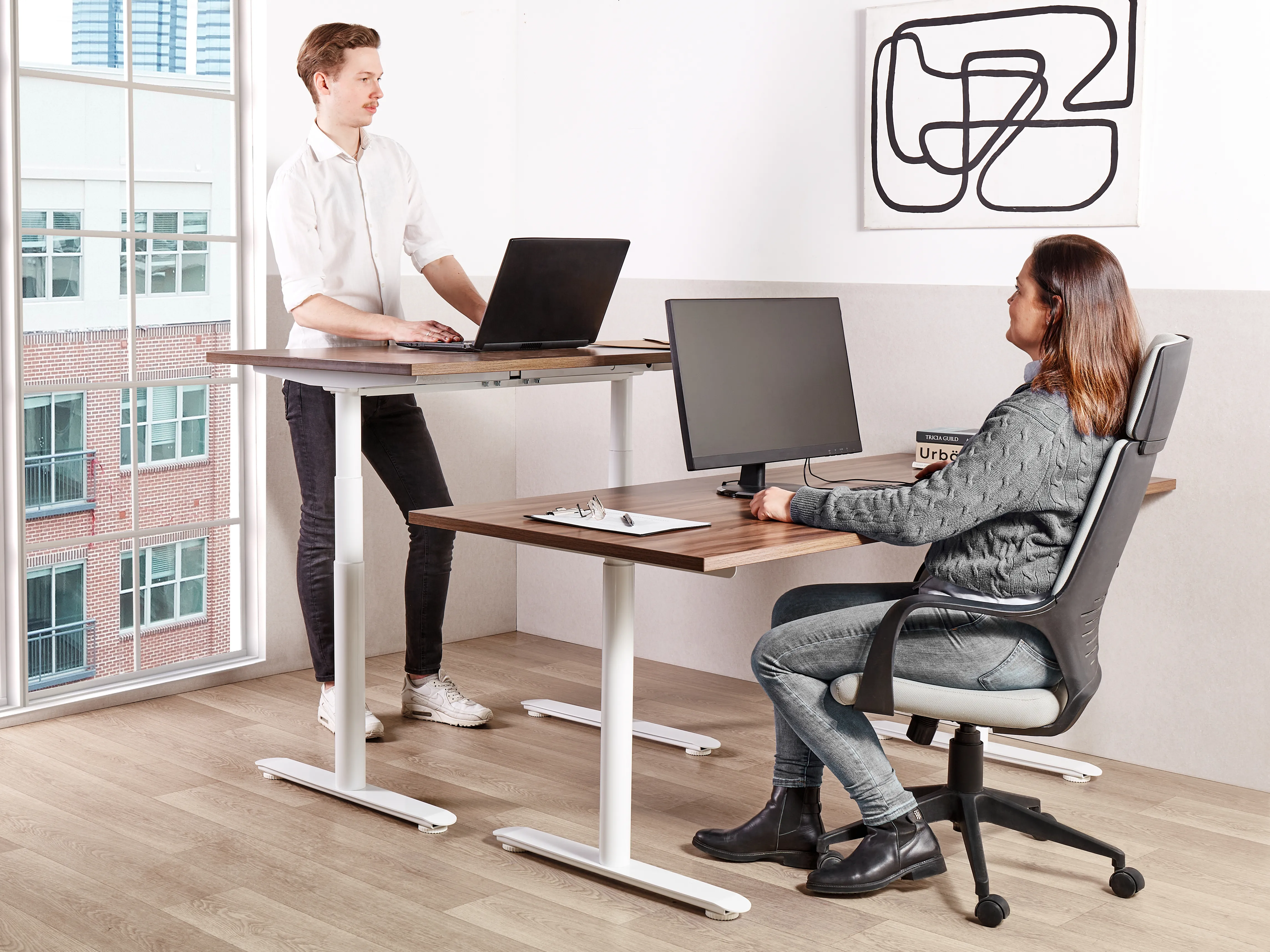 Electric Adjustable Standing Desk DESTINAS Brown/ White 180 cm 80 cm