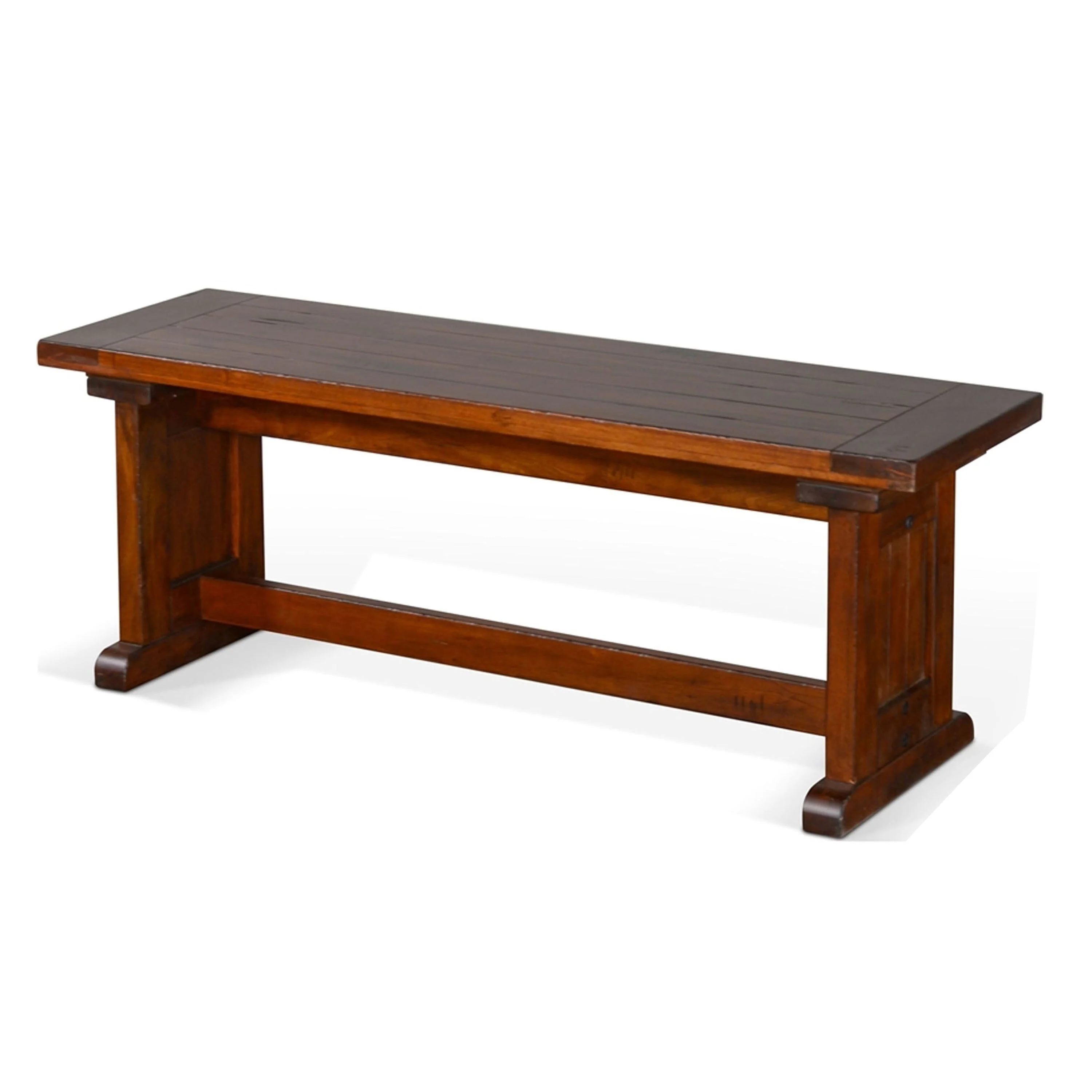 Reggie Nook Dining Bench, Trestle Base, Brown Mahogany Wood 48 Inch