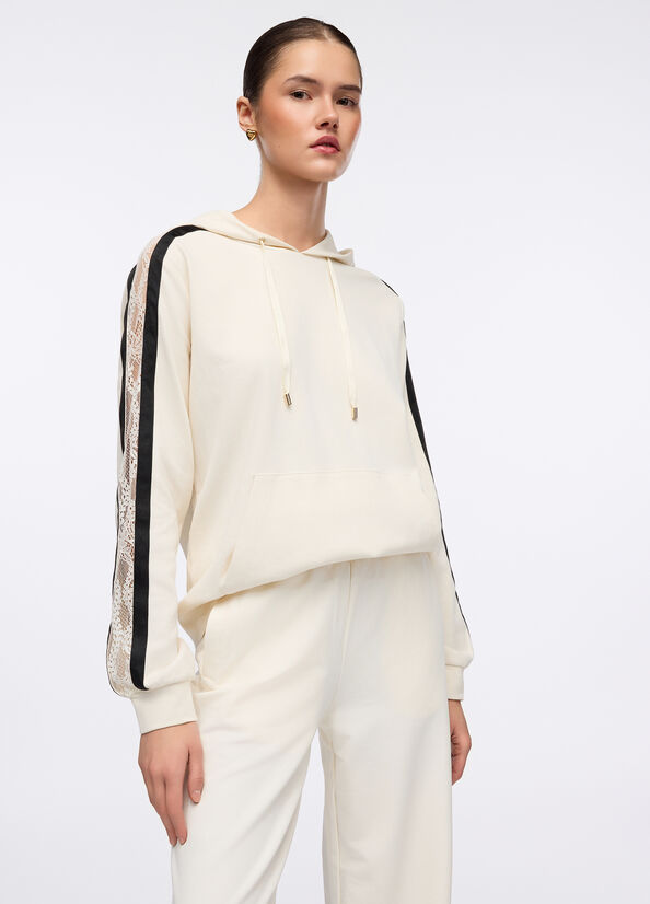 Felpa in cotone con pizzo