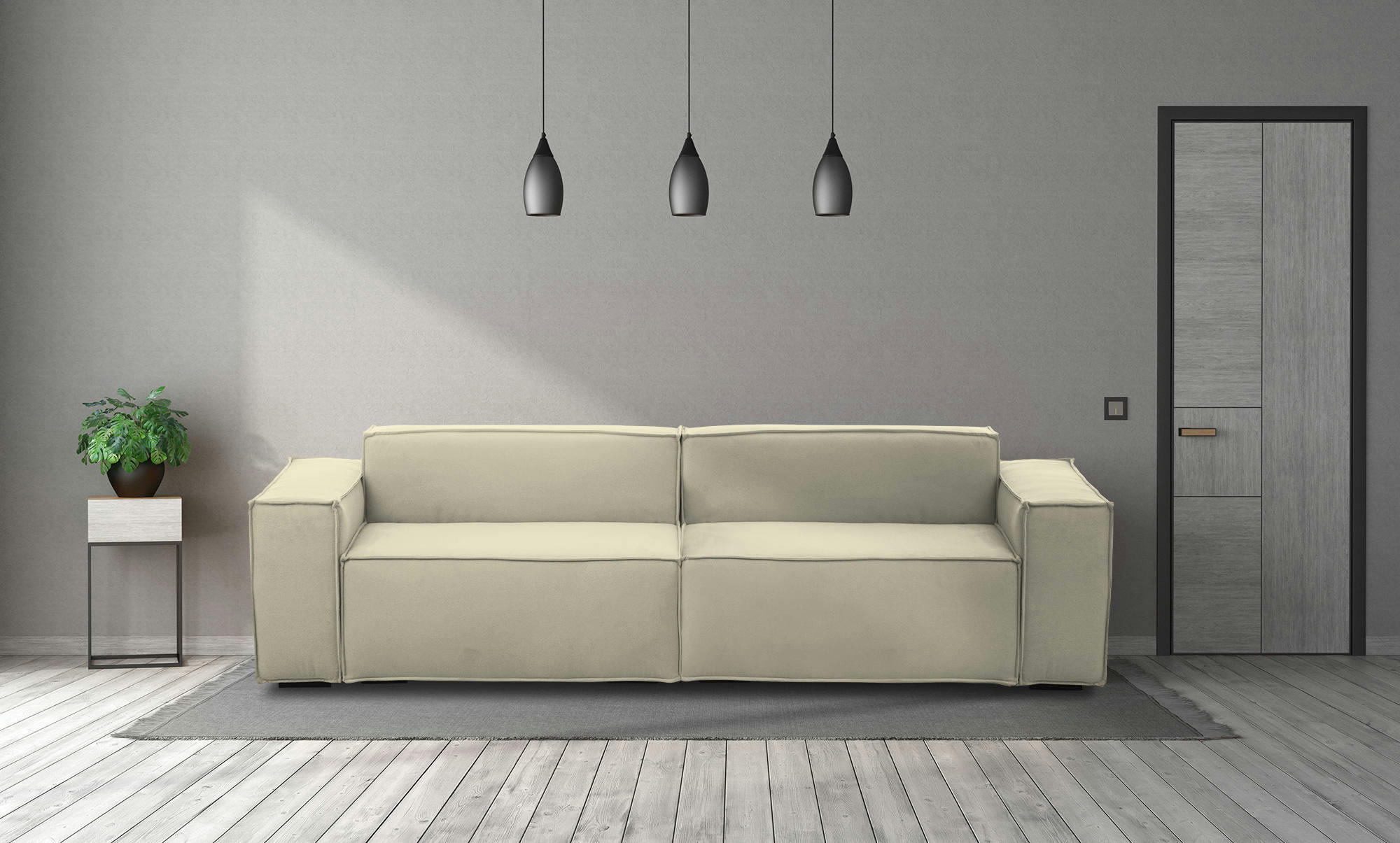 DMELUCC - Canapé fixe 3 places en tissu beige