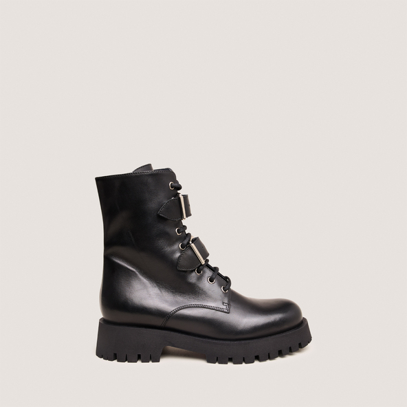 Boots à boucles métalliquesen cuir noir | DALAY