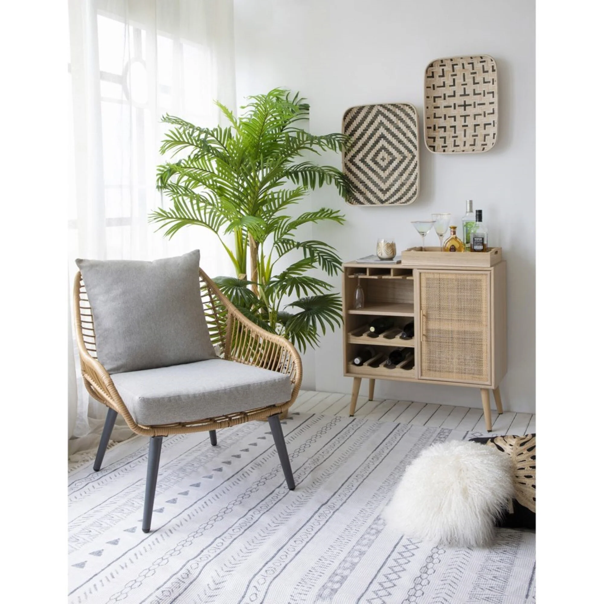 Wine Rack Single Door Cabinet - 30.75 - Beige