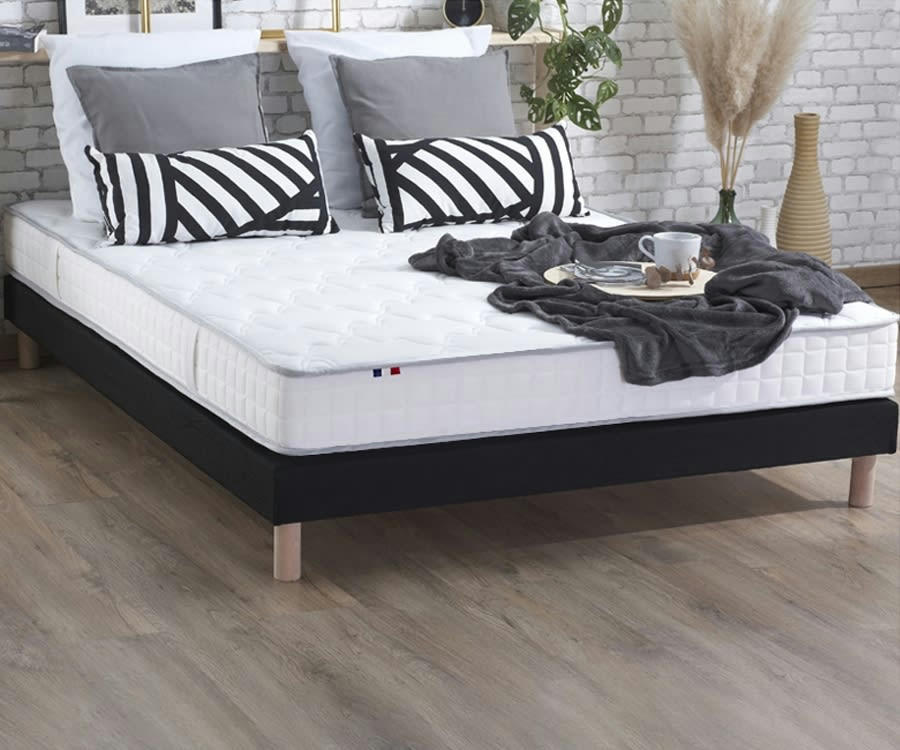 ENSEMBLE PURE - Ensemble matelas 100% latex 3 zones sommier noir 140x190