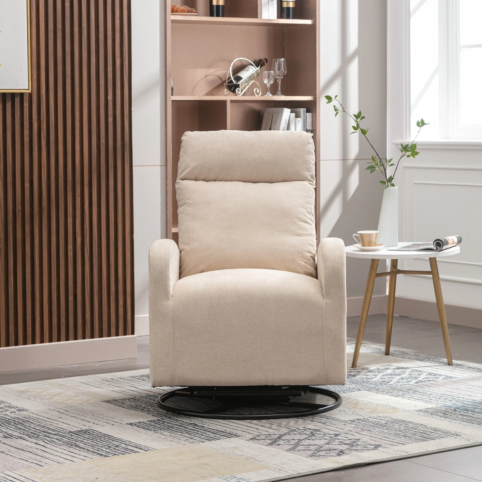 Beige 26.77 High Back Swivel Glider Chair