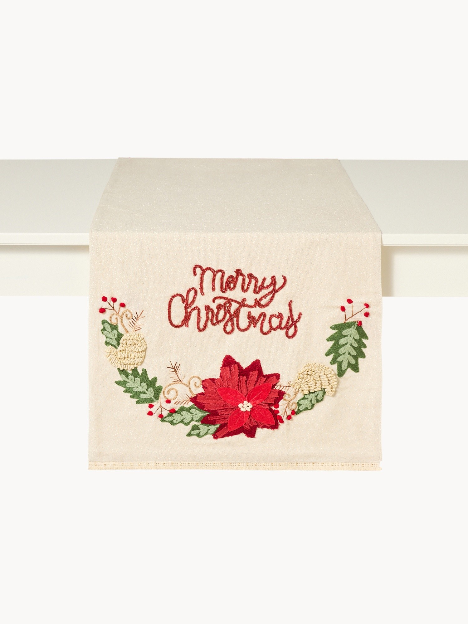 Runner in puro cotone e lurex ricamato