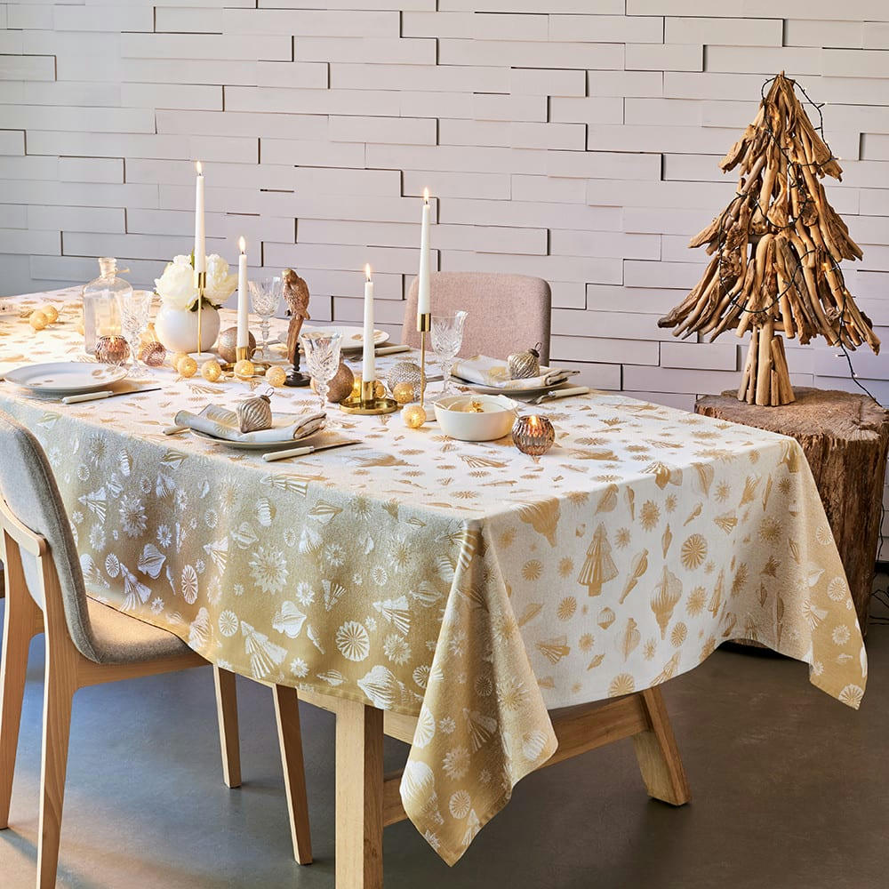 MILLE MERRY OR - Nappe enduit imperméable pur coton or 150X150